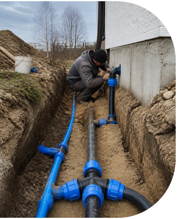 Монтаж наружного водопровода на участке под ключ в Бирске